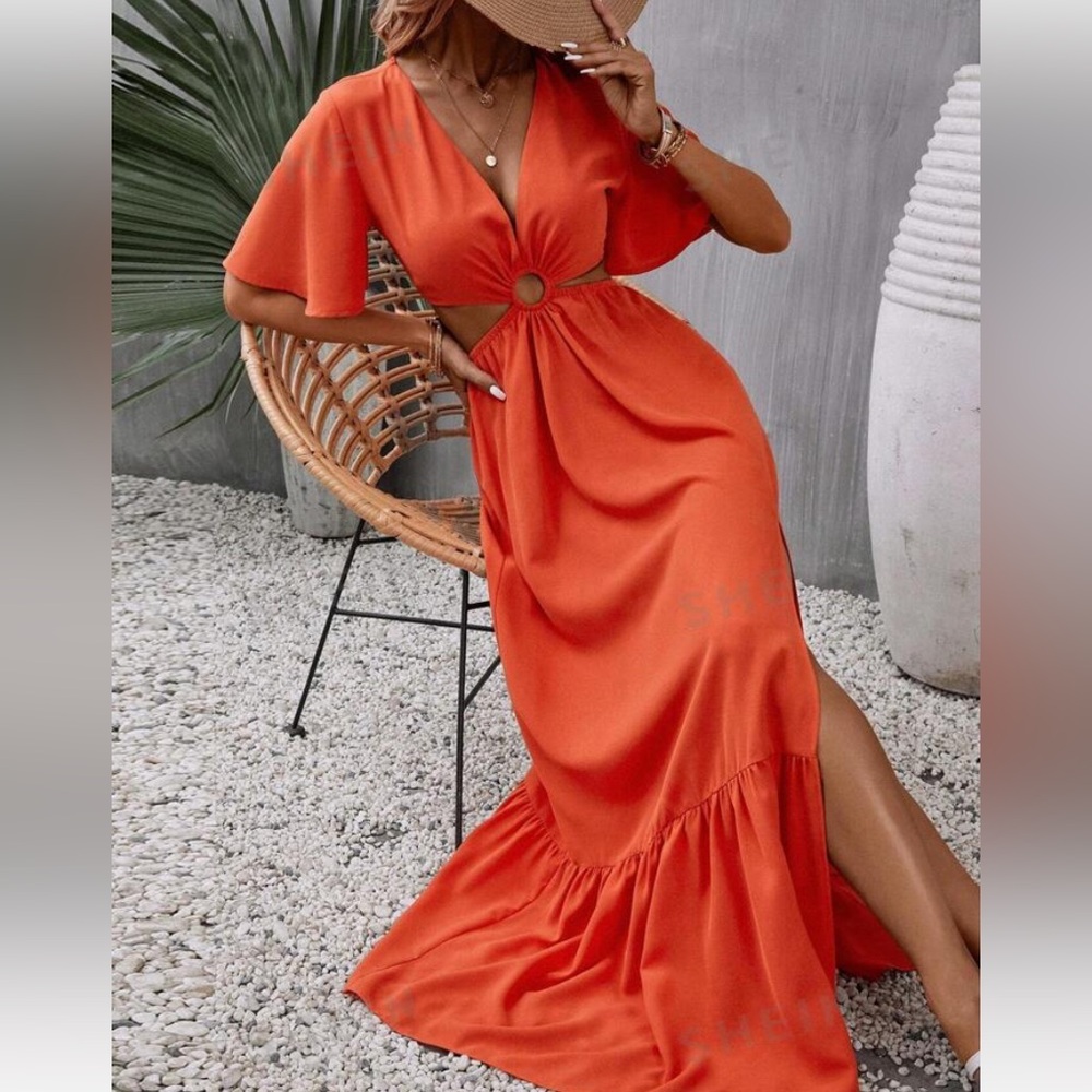 Orange maxi dress with cut outs, perfect for beach vacation/ summer